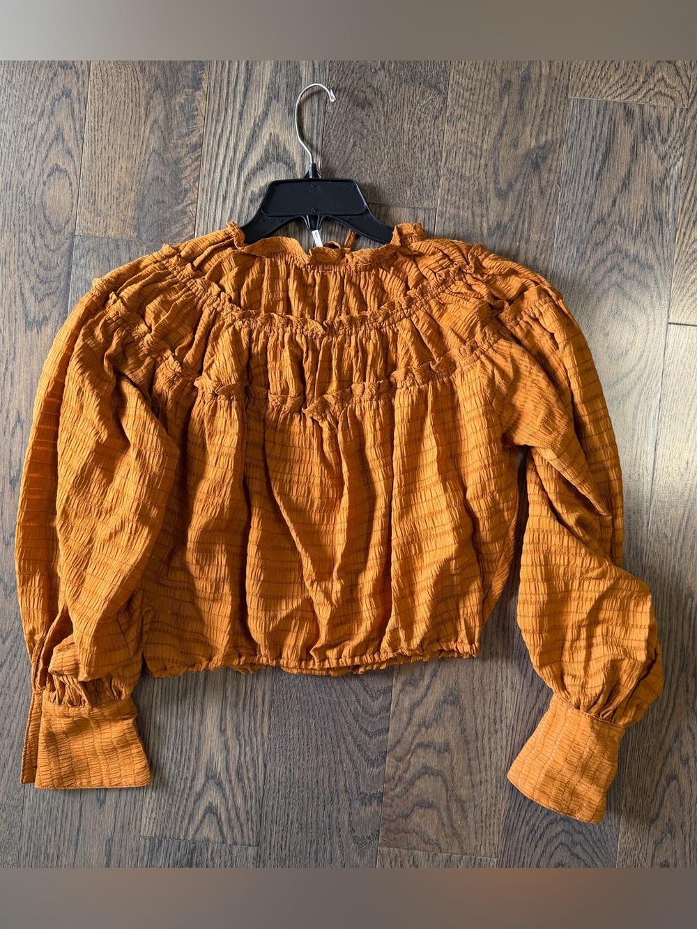 Free People Rust Button-Front Ruffle Peasant Blouse - Picture 6 of 8